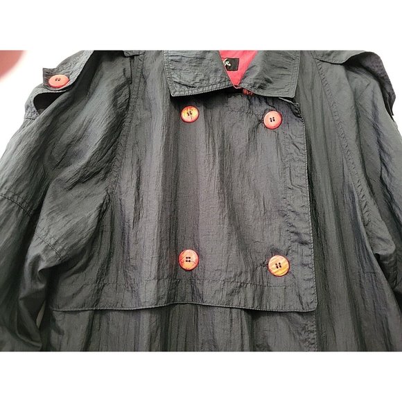 Vintage Women's Climatiser Nylon Trench Coat Black with Red Buttons Small - Picture 5 of 10